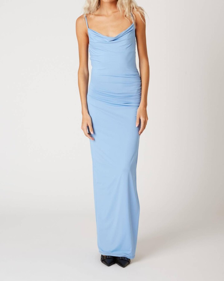 Cotton Candy Alina Draped Jersey Maxi Slit Party Dress In Periwinkle
