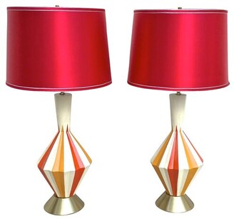 Midcentury Atomic Color Fluted Lamps - Pr - Vermilion Designs - Red