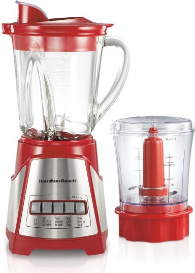 Hamilton Beach Blender / Chopper 58144: 700W 4-Speed Kitchen System, 40oz Capacity, Dishwasher-Safe, Red