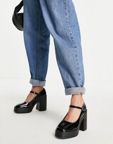 Thumbnail for your product : ASOS DESIGN Wide Fit Penny platform mary jane heeled shoes in black