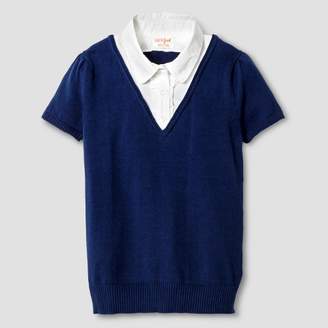 Cat & Jack Girls' Short Sleeve Pullover Sweater Nightfall Blue