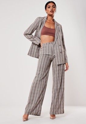 Missguided Brown Check Print Co Ord Wide Leg Trousers