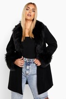 Thumbnail for your product : boohoo Plus Faux Fur Shawl Collar Wool Look Coat
