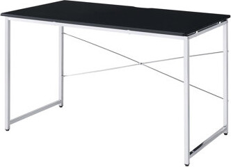 17 Stories Rectangular Desk With Metal Frame, Black And Chrome