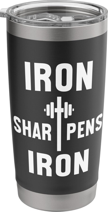 Christian Workout Apparel Co. Iron Sharpens Iron cross barbell Christian Weight Lifter Stainless Steel Insulated Tumbler