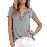 Thumbnail for your product : Qiyun Women Sexyace-up V Neck Short Seeve Soid Coor T-Shirts Tees Casua Bouses Roya Bue