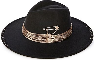Anna & Ava Anna Ava Stitching and Star Pin Felt Fedora Hat