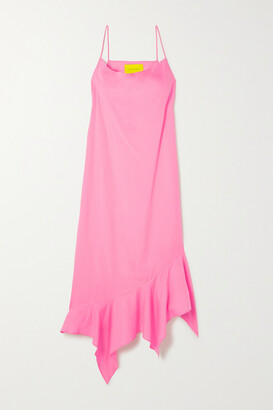 Marques Almeida Asymmetric Ruffled Tencel Midi Dress - Pink - UK 6