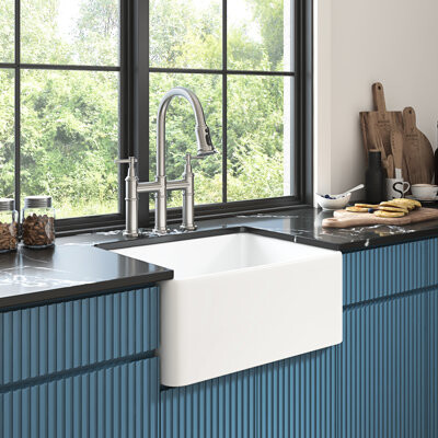 Wovilo Sink Ceramic White - Deep Apron Undermount Kitchen 18\