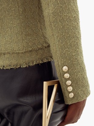 Balmain Raw-edge Cotton-blend Tweed Blazer - Khaki