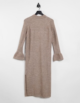 ASOS Maternity ASOS DESIGN Maternity knitted dress with bell sleeve detail in taupe