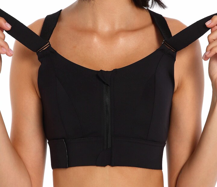 CLOUSPO Women Sports Bra Front Fastening High Impact Zip Front Post Surgery  Running Yoga Zip Front Bras Crop Top with Adjustable Straps (S - ShopStyle