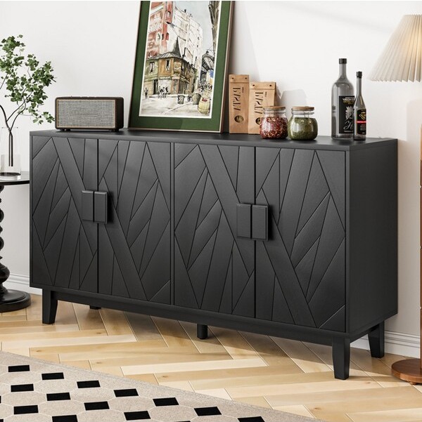 KumasinovaModernStorageCabinetwith4-DoorBuffetCabinetwithAdjustableShelvesMulti-FunctionalSideboardCabinetforLivingRoomEntrywayBlack