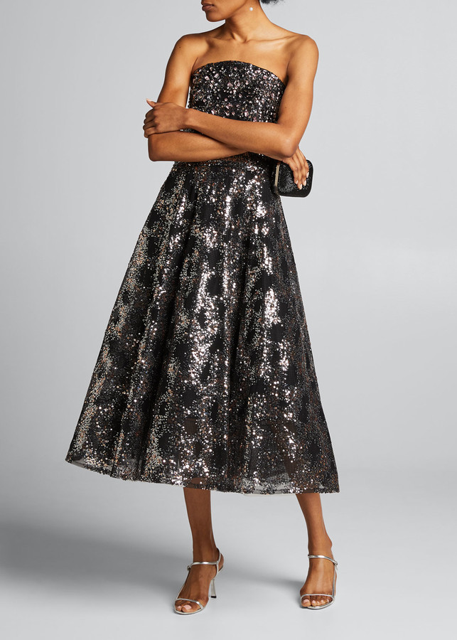 strapless mid length dress