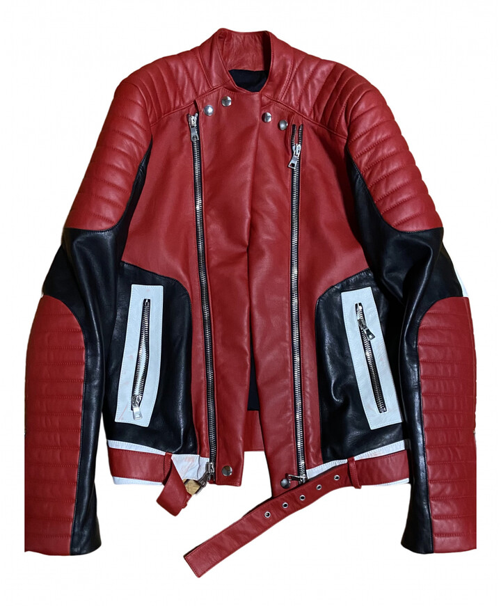 balmain red leather jacket