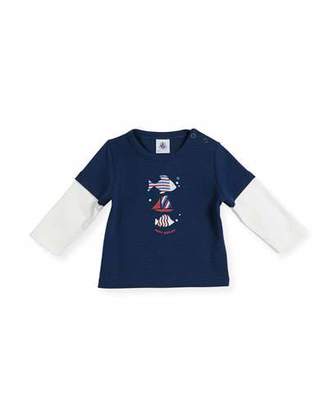 Petit Bateau Long-Sleeve Illusion Fish T-Shirt, Size 6-36 Months