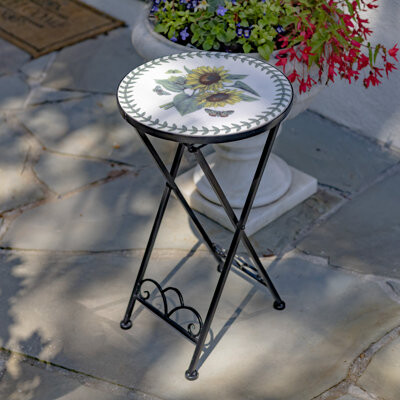 Red Barrel Studio Odessa Small Mosaic Accent Table - White (Sunflowers)
