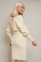 Thumbnail for your product : Little Mistress Rens Cream Mock Wrap Knit Dress