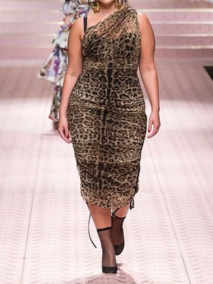 Dolce & Gabbana One Shoulder Stretch Tulle Midi Dress