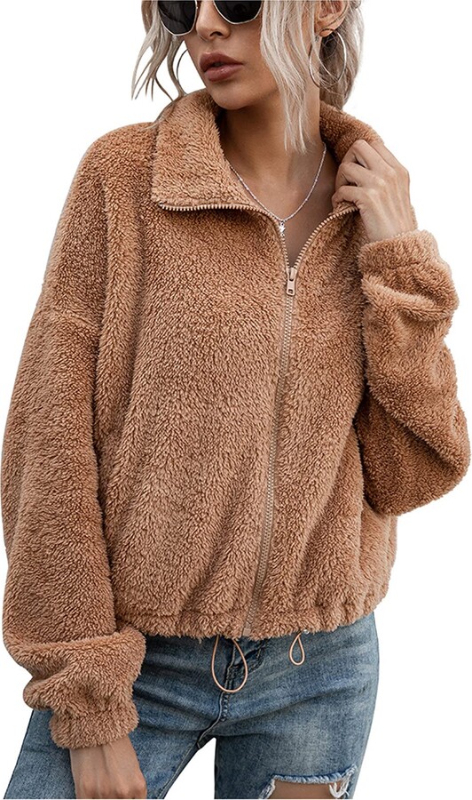 KGLHTYU Women's Teddy Jacket Fleece Jacket Fluffy Cuddly Sweat Jacket