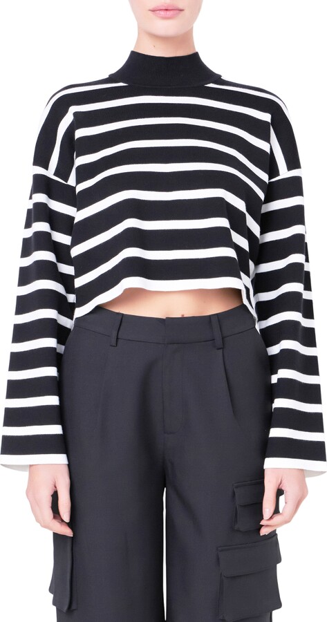 Grey Lab Stripe Turtleneck Crop Sweater