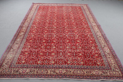kayra export Large Red Turkish Anatolian Vintage Rug Featuring Floral Oushak Design and Fringe Ideal for Bedroom Decor