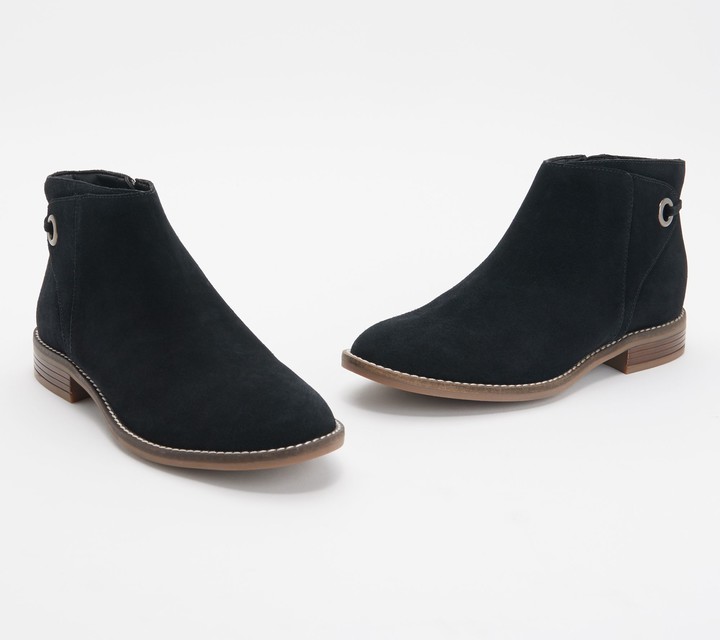 clarks collection suede ankle boots with bow