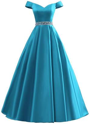 Rieshaneea Womens Off Shoulder Prom Dresses Beaded Long Formal Party Ball Gowns