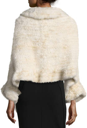 Adrienne Landau Knit Mink Fur Wrap w/ Pockets, Brown