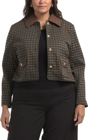 TJMAXX Plus Knit And Faux Leather Jacket For Women, Spandex/Polyester/Leather