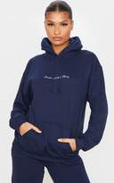 Thumbnail for your product : PrettyLittleThing Navy Embroidered Oversized Hoodie
