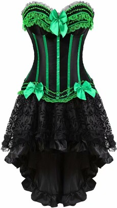 jutrisujo corset for women dress skirts halloween stripe bustier vintage lingerie plus size black green 6XL