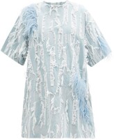 Thumbnail for your product : Marques Almeida Feather-trimmed Distressed Denim Mini Dress - Light Denim