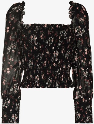 Reformation Pinto Shirred Floral Print Blouse