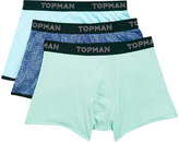 Thumbnail for your product : Topman Blue/Mint Pattern 3 Pack Trunks