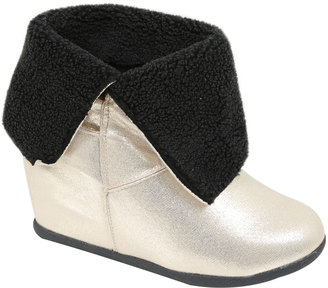 Yours Clothing Gold & Black Fold Over Wedge Boots In EEE Fit