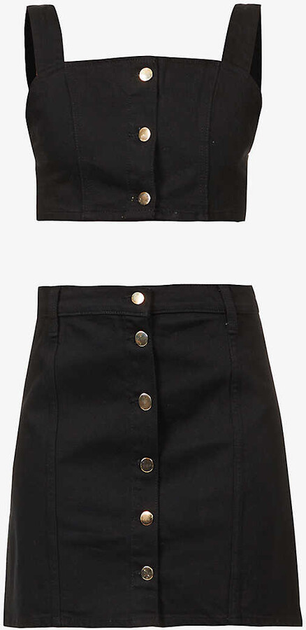 Selfridges & Co Women Clothing Skirts Denim Skirts Chrissy cropped stretch-denim co-ord set 