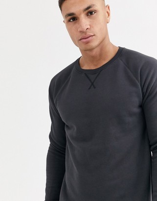 Calvin Klein Modern Cotton Stretch crew neck sweat with logo hem in dark grey