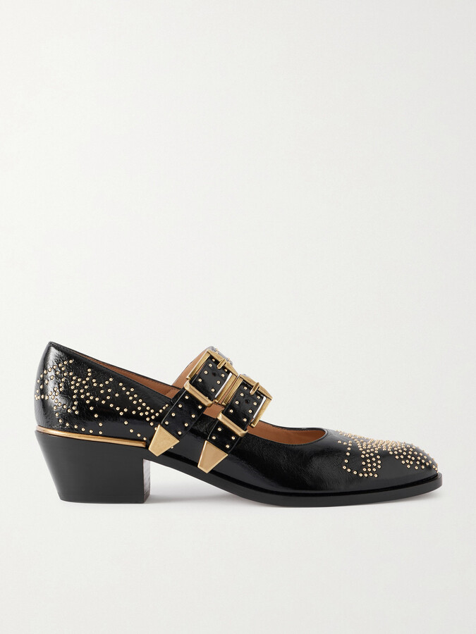 Chloé Susanna Studded Leather Mary Jane Pumps - Black