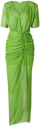 Eywasouls Malibu Elke Ruched Polka-dot Chiffon Maxi Dress - Bright green