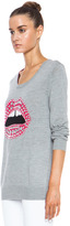 Thumbnail for your product : Markus Lupfer Jewelled Lara Lip Merino Wool Sweatshirt in Light Grey & Pink