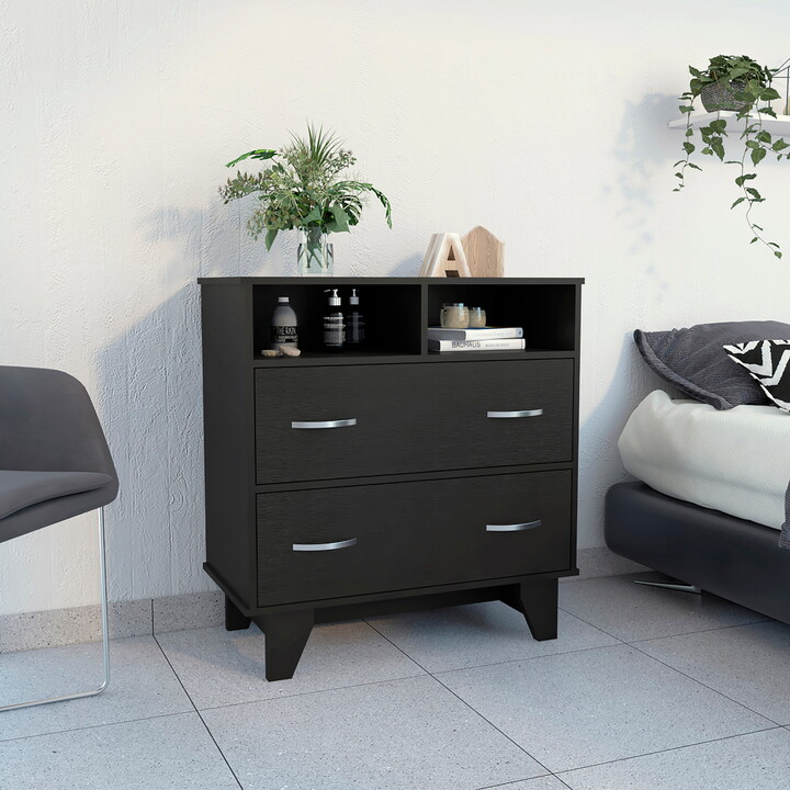 Boahaus Selma Dresser, 2 Drawers and 2 Open Shelves, Black