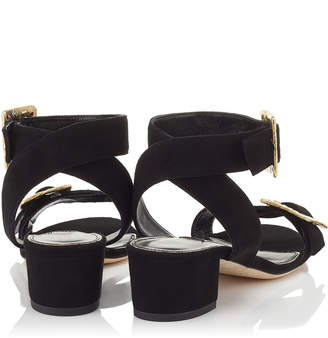 Jimmy Choo DACHA 35 Black Suede Sandals with Jewelled Buckle