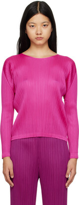 Pleats Please Issey Miyake Pink Monthly Colors December Long Sleeve T-Shirt