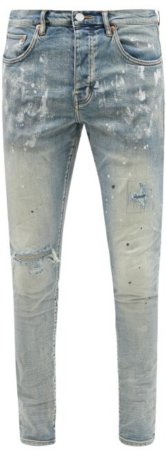 Purple Brand P001 Distressed Painted Slim-leg Jeans - Blue - ShopStyle