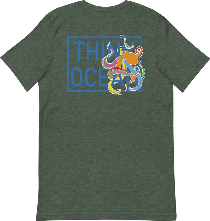 Anchor & Crew Heather Forest Green Think Ocean Octopus Fluorescence Cotton Embroidered T-Shirt - Men
