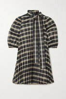 Thumbnail for your product : RED Valentino Oversized Tie-detailed Pleated Checked Poplin And Grosgrain Mini Dress - Black