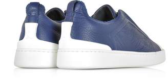 Ermenegildo Zegna Electric Blue Grained Triple Stitch Sneakers