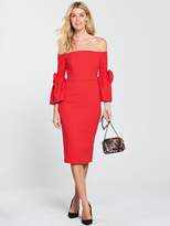 Thumbnail for your product : Very Volume Sleeve Bardot Pencil Dress With Bow Cuffs - Red
