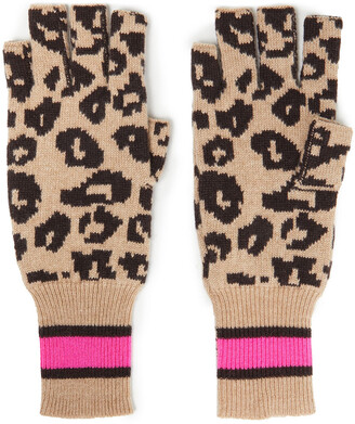 Autumn Cashmere Leopard-jacquard Cashmere Fingerless Gloves